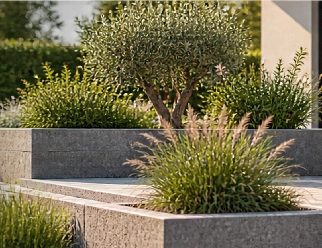 Modern gestaltete Garten- und Terrassenanlage